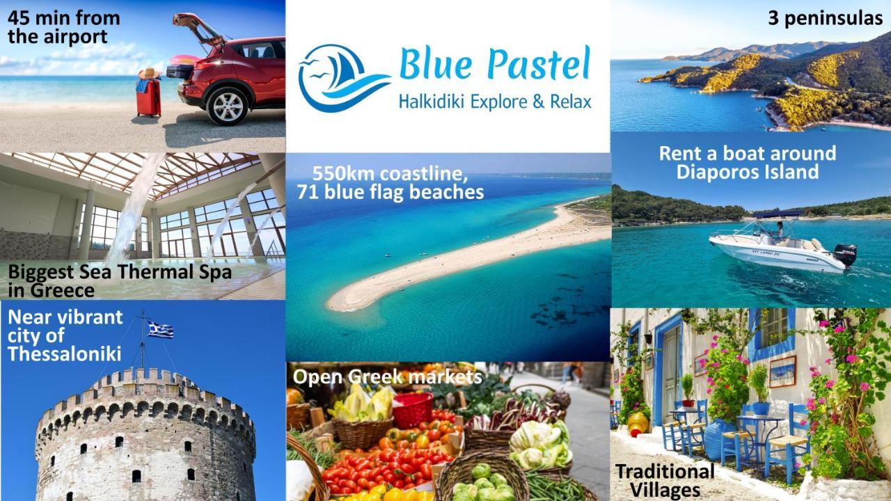 Blue Pastel-cliffside Villa, Shared Pool, Wild Sandy Nearby Неа-Потидеа